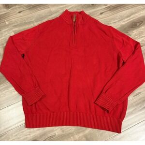 St. John's Bay Men's XXL Red 1/4 Zip Pullover Sweater 100%‎ Cotton Mock Neck 2XL
